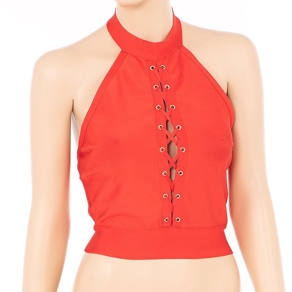 Lace-Up Halter Neck Crop Top